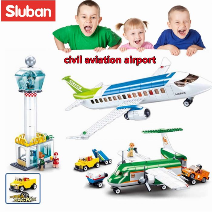Sluban Building Block Toys Aviation New Airport 731PCS Bricks B0930 With Pull Back Luggage Van Compatbile 1 - LOZ MALL