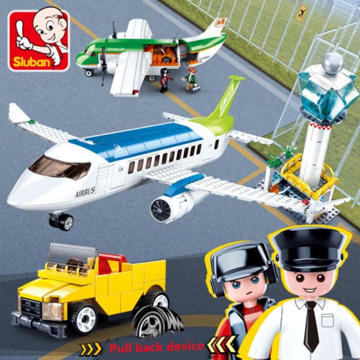 Sluban Building Block Toys Aviation New Airport 731PCS Bricks B0930 With Pull Back Luggage Van Compatbile - LOZ MALL