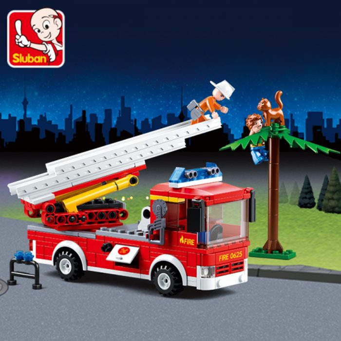 Sluban Building Block Toys City Fire Fighter 269PCS Bricks B0625 Aerial Ladder Fire Truck Compatbile With 1 - LOZ MALL