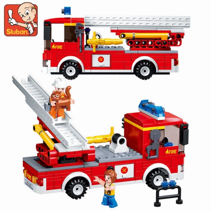 Sluban Building Block Toys City Fire Fighter 269PCS Bricks B0625 Aerial Ladder Fire Truck Compatbile With 2 - LOZ MALL