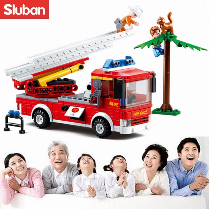 Sluban Building Block Toys City Fire Fighter 269PCS Bricks B0625 Aerial Ladder Fire Truck Compatbile With 3 - LOZ MALL