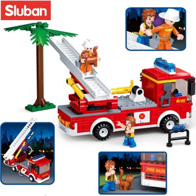 Sluban Building Block Toys City Fire Fighter 269PCS Bricks B0625 Aerial Ladder Fire Truck Compatbile With 4 - LOZ MALL