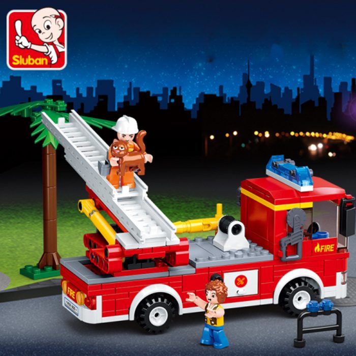 Sluban Building Block Toys City Fire Fighter 269PCS Bricks B0625 Aerial Ladder Fire Truck Compatbile With - LOZ MALL