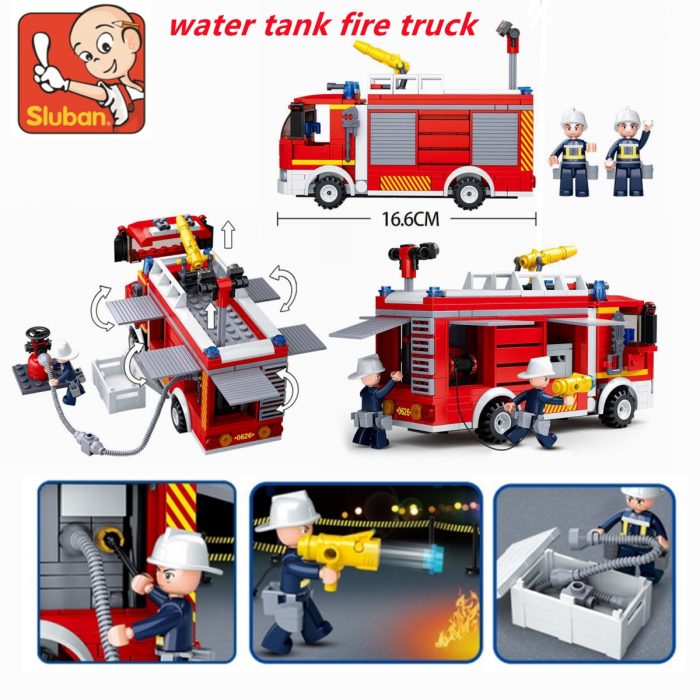 Sluban Building Block Toys City Fire Fighter 343PCS Bricks B0626 Fire Extinguishing Water Tanker Compatbile With 2 - LOZ MALL