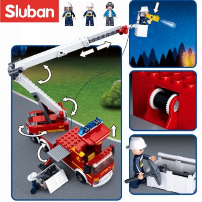 Sluban Building Block Toys City Fire Fighter 394PCS Bricks B0627 Elevating Platform Fire Truck Compatbile With 2 - LOZ MALL