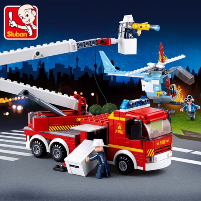 Sluban Building Block Toys City Fire Fighter 394PCS Bricks B0627 Elevating Platform Fire Truck Compatbile With - LOZ MALL