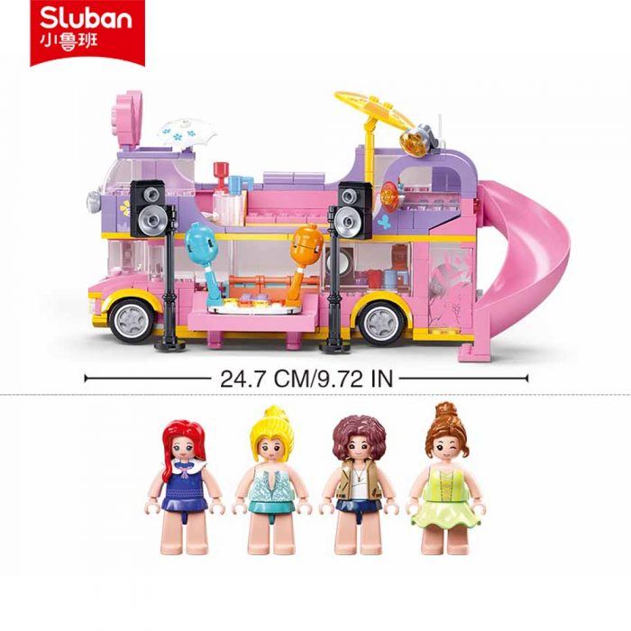 Sluban Building Block Toys Girls Dream Pink B1165 Party Music RV 412PCS Double decker Bus Bricks 1 - LOZ MALL