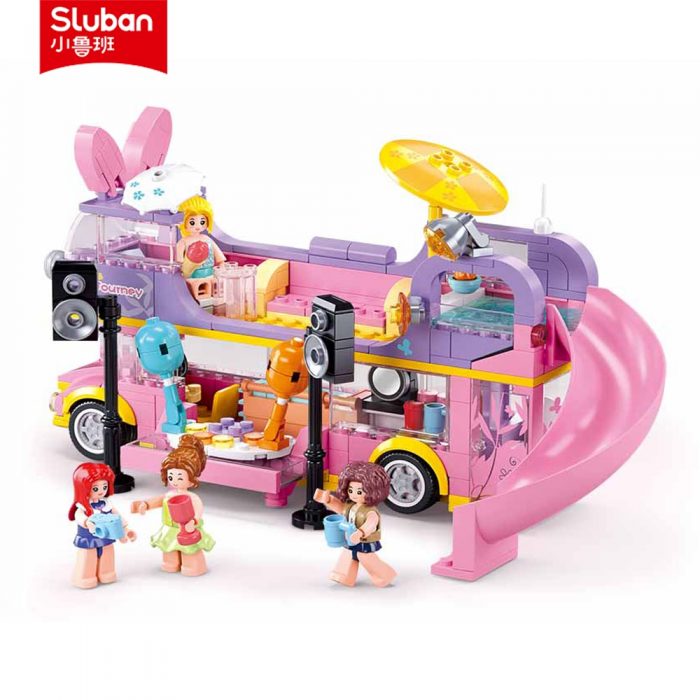 Sluban Building Block Toys Girls Dream Pink B1165 Party Music RV 412PCS Double decker Bus Bricks 2 - LOZ MALL