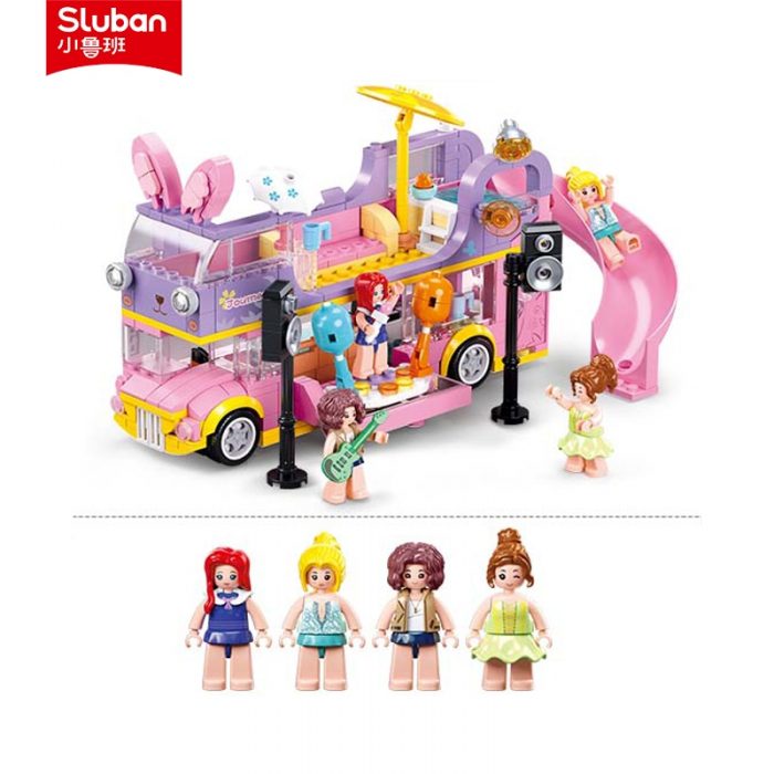Sluban Building Block Toys Girls Dream Pink B1165 Party Music RV 412PCS Double decker Bus Bricks 4 - LOZ MALL