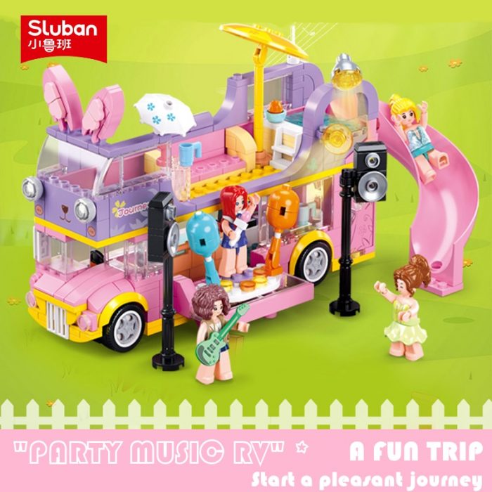 Sluban Building Block Toys Girls Dream Pink B1165 Party Music RV 412PCS Double decker Bus Bricks - LOZ MALL