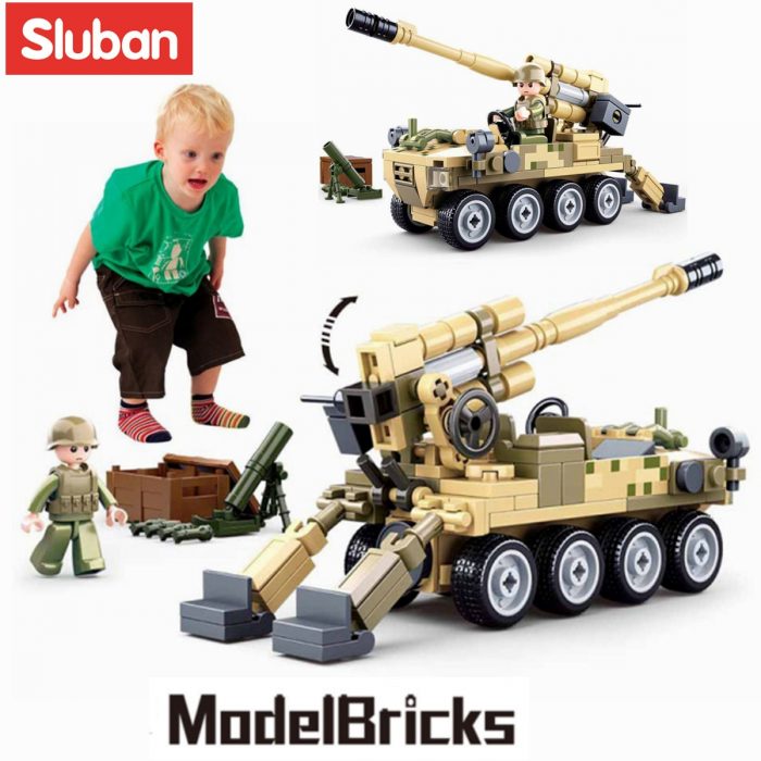 Sluban Building Block Toys Morden Military 120 Wheeled Self propelled Artillery 159PCS Bricks B0751 Army Truck - LOZ MALL