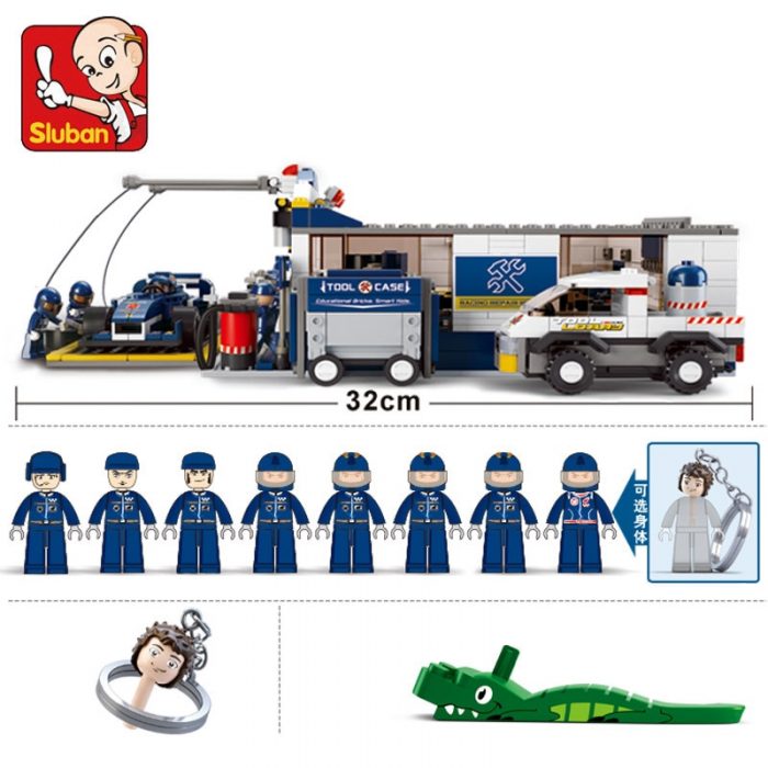 Sluban Building Block Toys Town B0356 Blue Lightning Racing Car Maintenance Station 741PCS Bricks Compatible With 1 - LOZ MALL