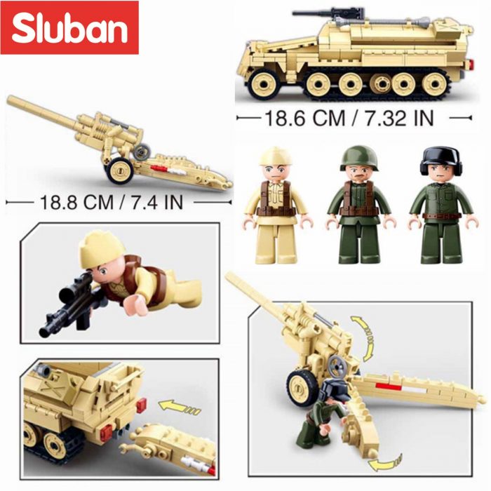 Sluban Building Block Toys WW2 Army SDKFZ251 Half Track Cannon 460PCS Bricks B0695 Military Construction Fit 1 - LOZ MALL