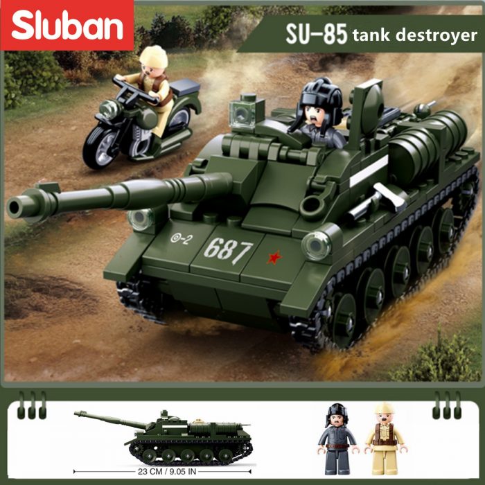Sluban Building Block Toys WW2 Army SU85 Tank Destroyer 338PCS Bricks B0687 Military Construction Compatbile With 1 - LOZ MALL