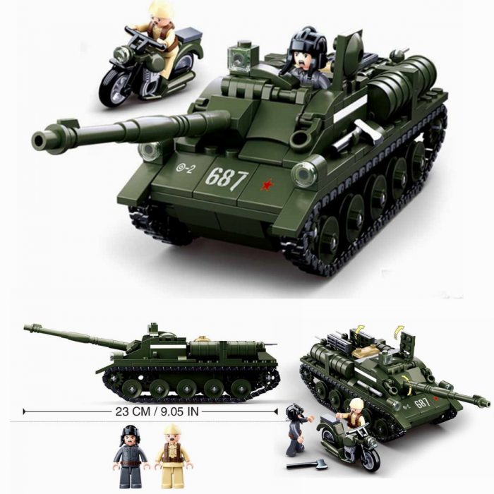 Sluban Building Block Toys WW2 Army SU85 Tank Destroyer 338PCS Bricks B0687 Military Construction Compatbile With 3 - LOZ MALL