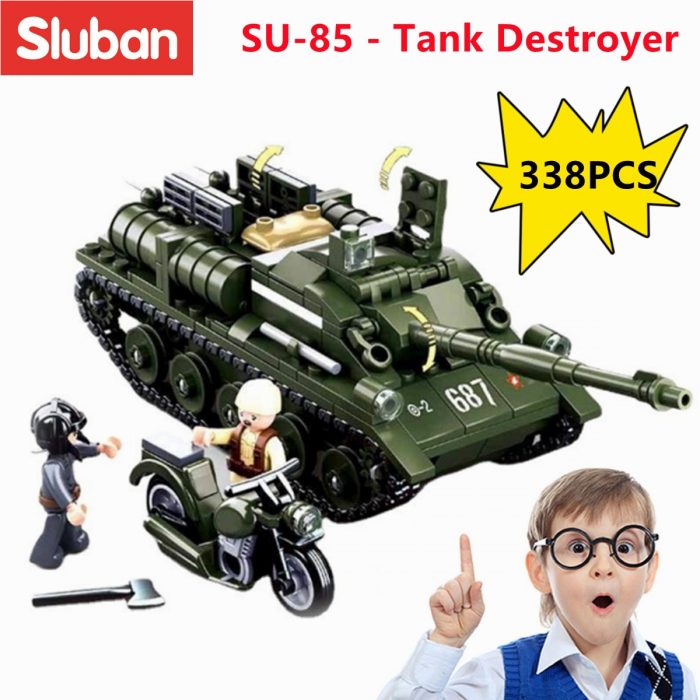 Sluban Building Block Toys WW2 Army SU85 Tank Destroyer 338PCS Bricks B0687 Military Construction Compatbile With - LOZ MALL