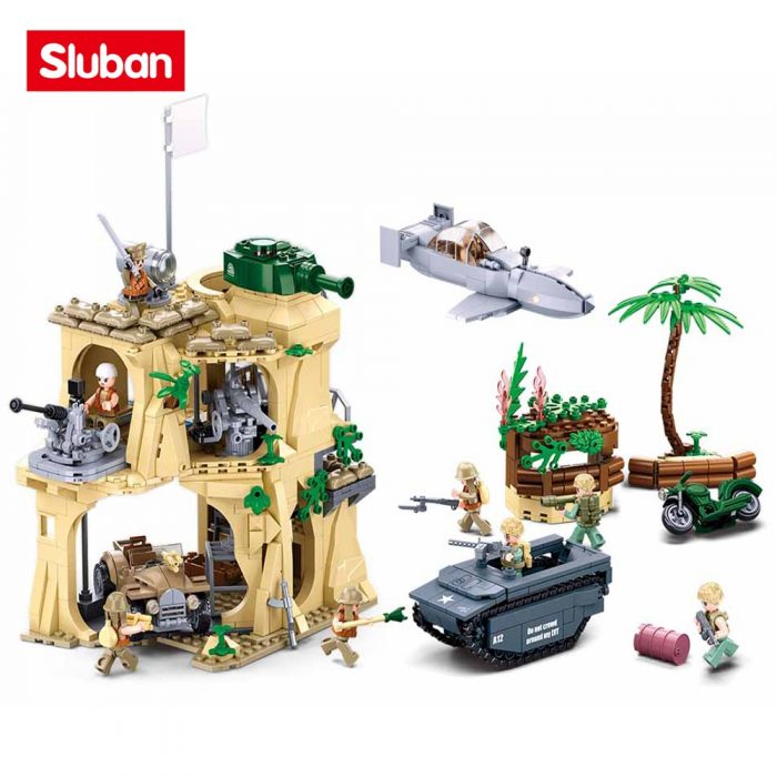 Sluban Building Block Toys World War 2 B1111 Battle Of IWO JIMA 1124PCS Bricks Fort Rockery 1 - LOZ MALL