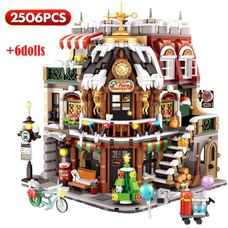 2506pcs Mini City Street View Christmas Cafe Building Blocks Friends Retro Architecture Figures Bricks Toys For - LOZ MALL