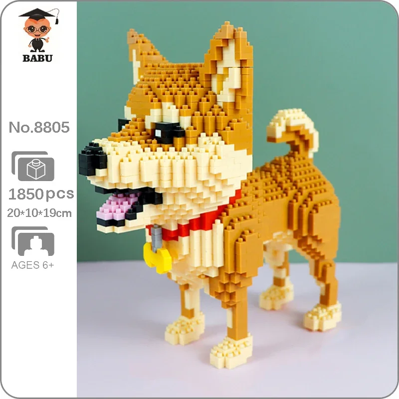 Babu 8805 Animal World Shiba Inu Dog Bone Bell Necklace Pet Doll DIY Mini Diamond Blocks - LOZ MALL