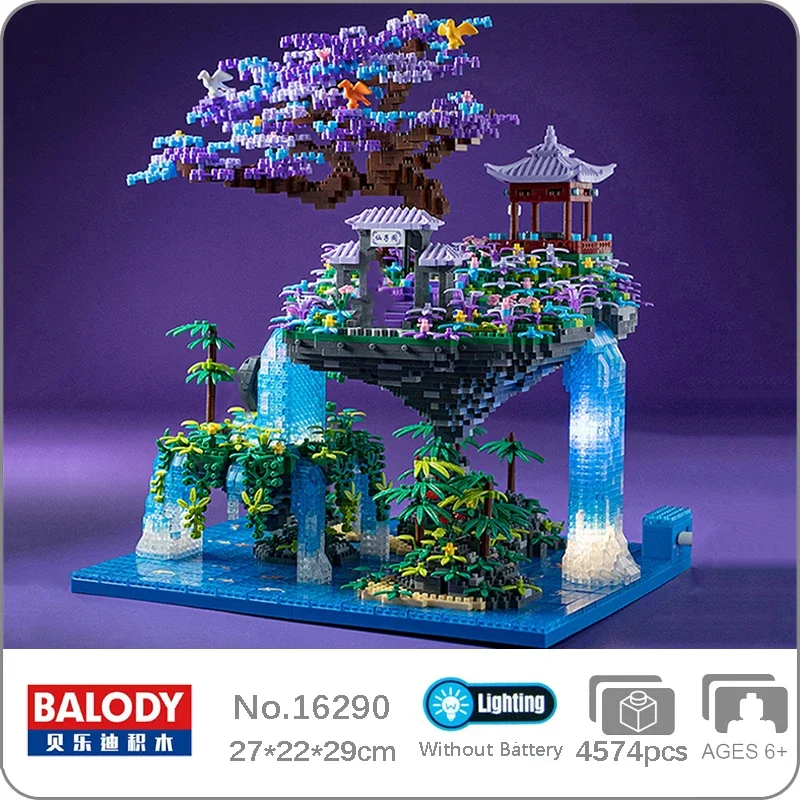 Balody 16290 World Architecture Pavilion Cloud Tree Island Waterfall Pool Light Mini Diamond Blocks Bricks Building - LOZ MALL