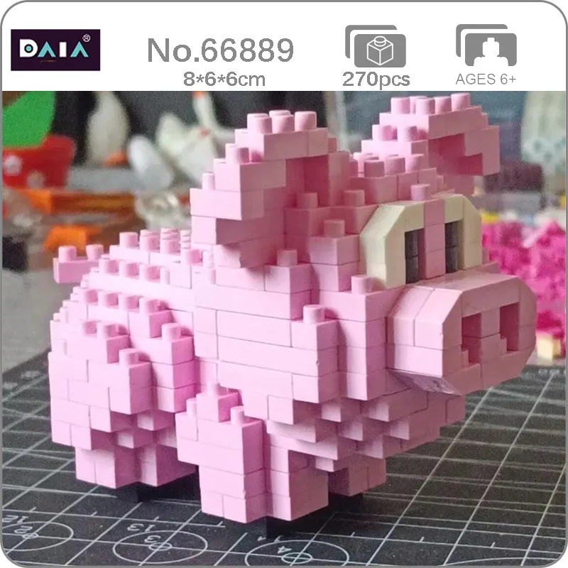 Daia 66889 Animal World Cartoon Pink Pig Piggy Pet Doll 3D Model DIY Mini Diamond Blocks - LOZ MALL
