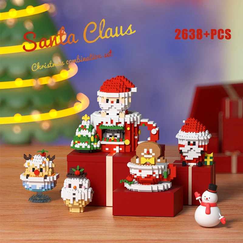 Mini Christmas Cat Santa Claus Suit Building Blocks Cute Animals Pen Container Assembly Model Bricks Friends - LOZ MALL