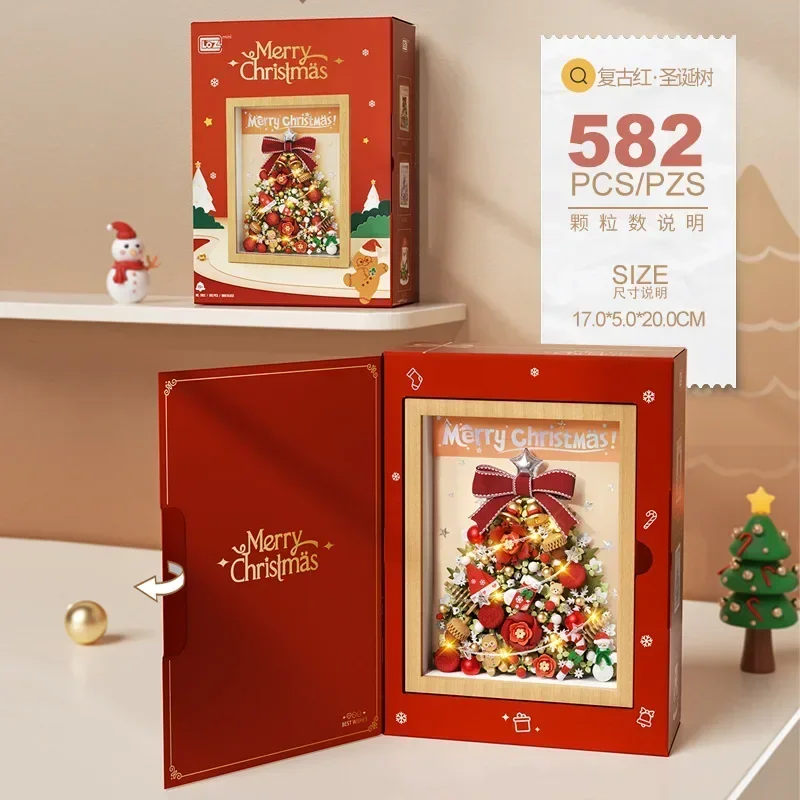 kf S6f9f8be8b59d4666823b97279df0773bx LOZ Christmas Tree Frame Building Blocks Kits With Light Red Flowers Model Bricks DIY Assembly Bricks - LOZ MALL